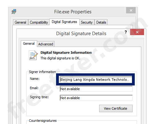 Screenshot of the Beijing Lang Xingda Network Technology Co., Ltd certificate